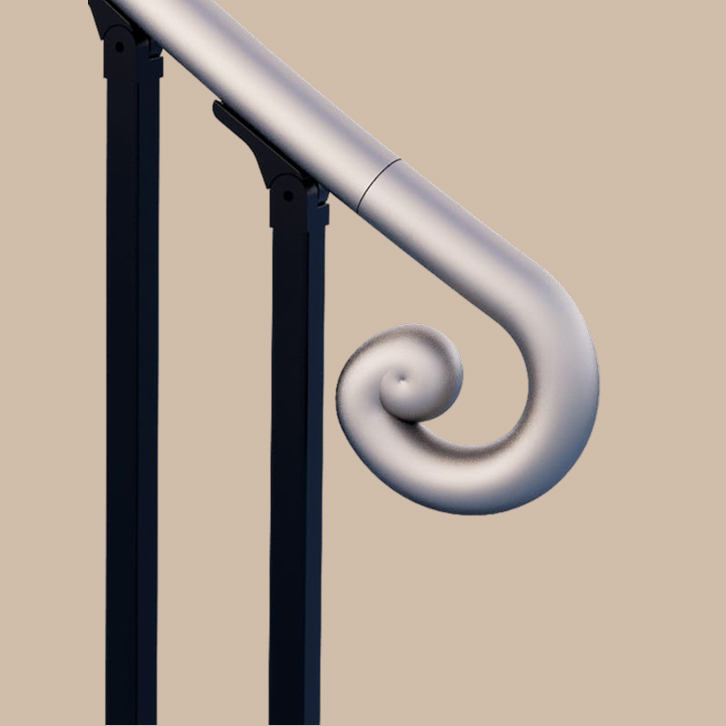 Scroll end handrail accessory in aluminum for spiral staircase