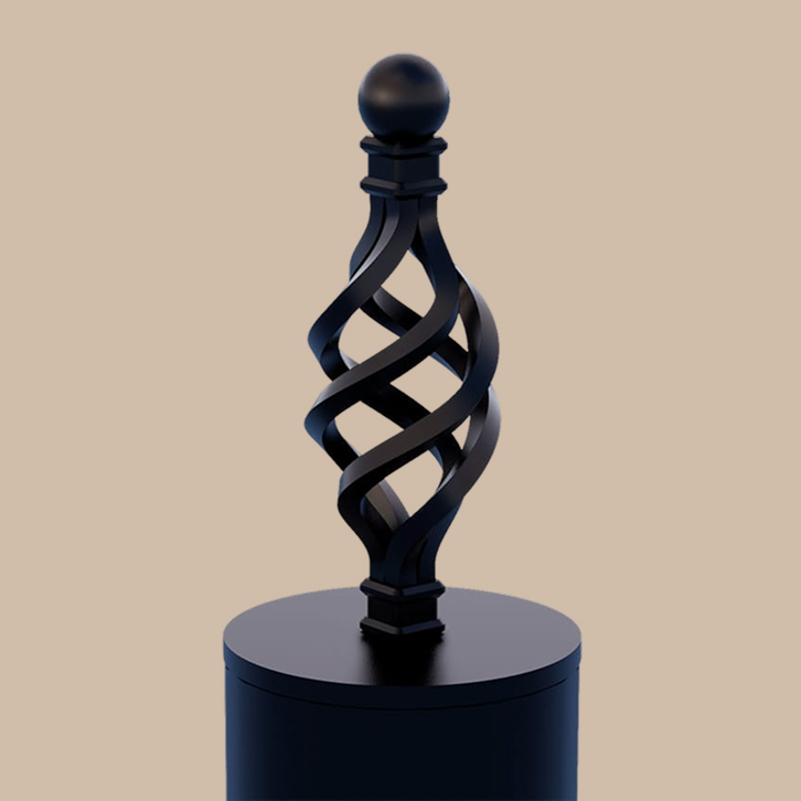 Basket center pole cap in steel for spiral staircase